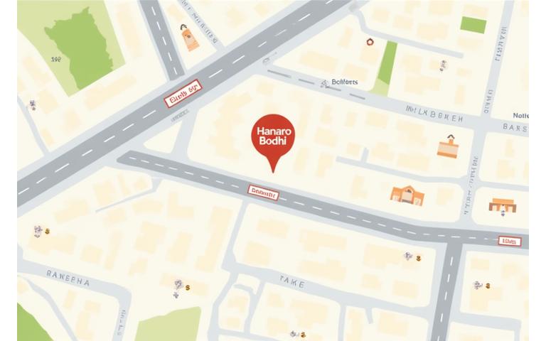 Stylized map illustration showing the Garosu-gil area of Seoul with Hanaro Bodhi studio marked clearly.