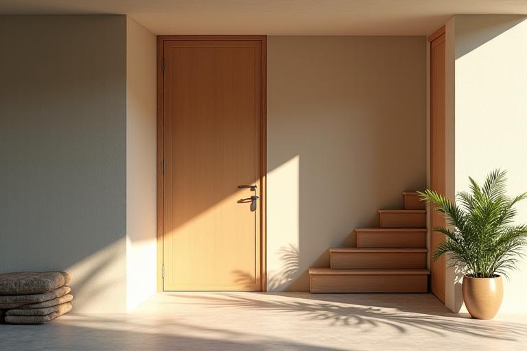 Zen-like entrance of Hanaro Bodhi yoga studio with natural light and a small plant, conveying a sense of peace.