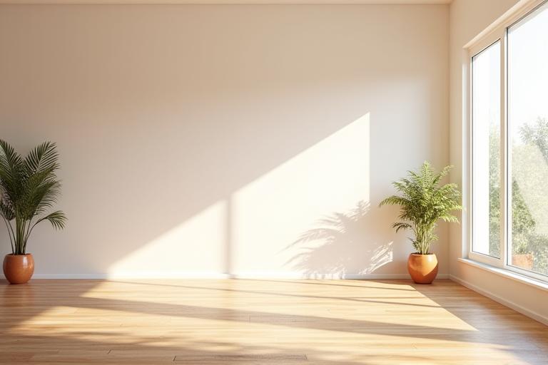 Serene interior of Hanaro Bodhi yoga studio during an early morning, soft light filtering through large windows.